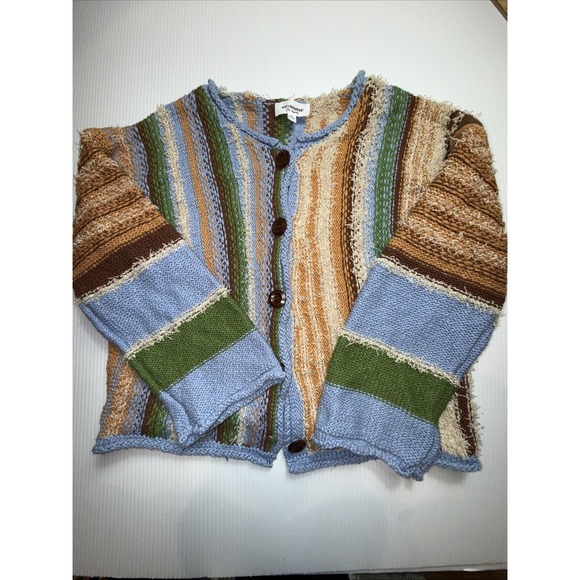 ee:some Striped Color Block Striped Baja Style Cotton Cardigan Sweater Size S - Picture 5 of 7